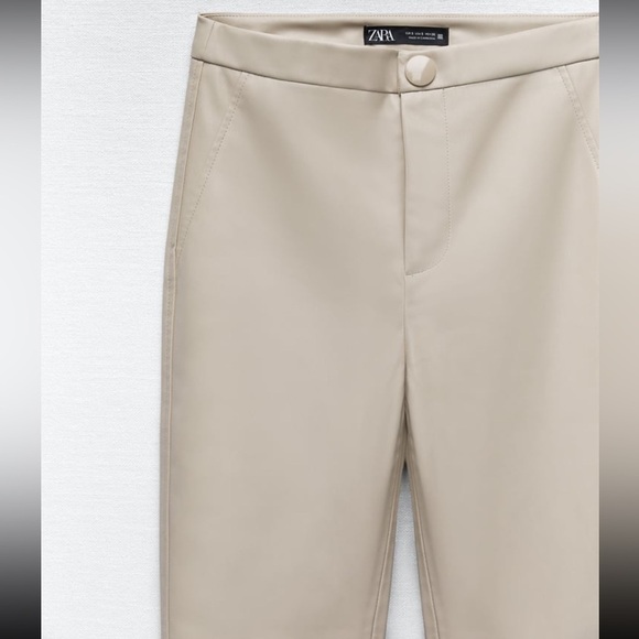 New Zara ECRU/SAND FAUX LEATHER HIGH RISE LEGGINGS - Picture 14 of 16